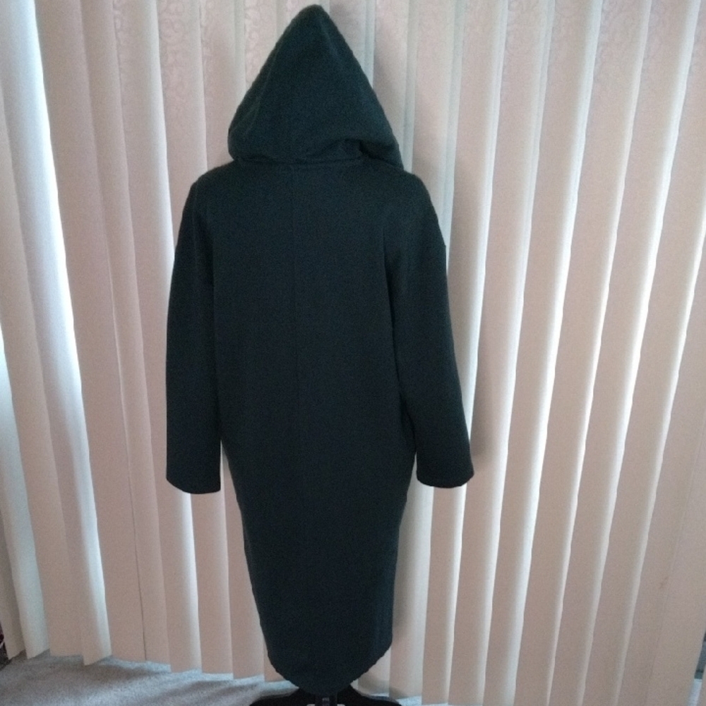 Dark Green Full-Length Hooded Coat with Textured Fabric - Picture 3 of 6